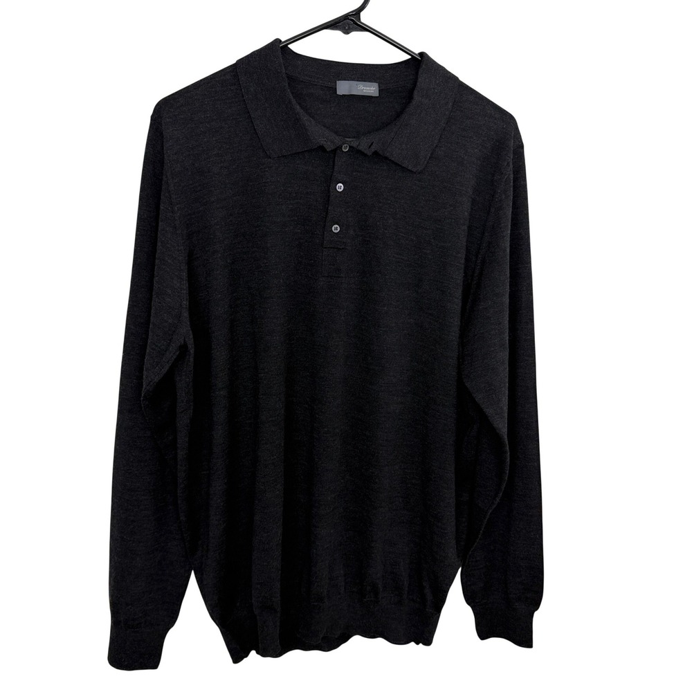 Drumohr Sweater Mens Large Charcoal Gray Merino Wool Long Sleeve Polo Made Italy